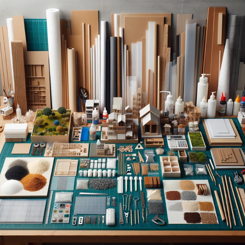  Vari materiali per la costruzione di modelli architettonici utilizzati da Ari Model.