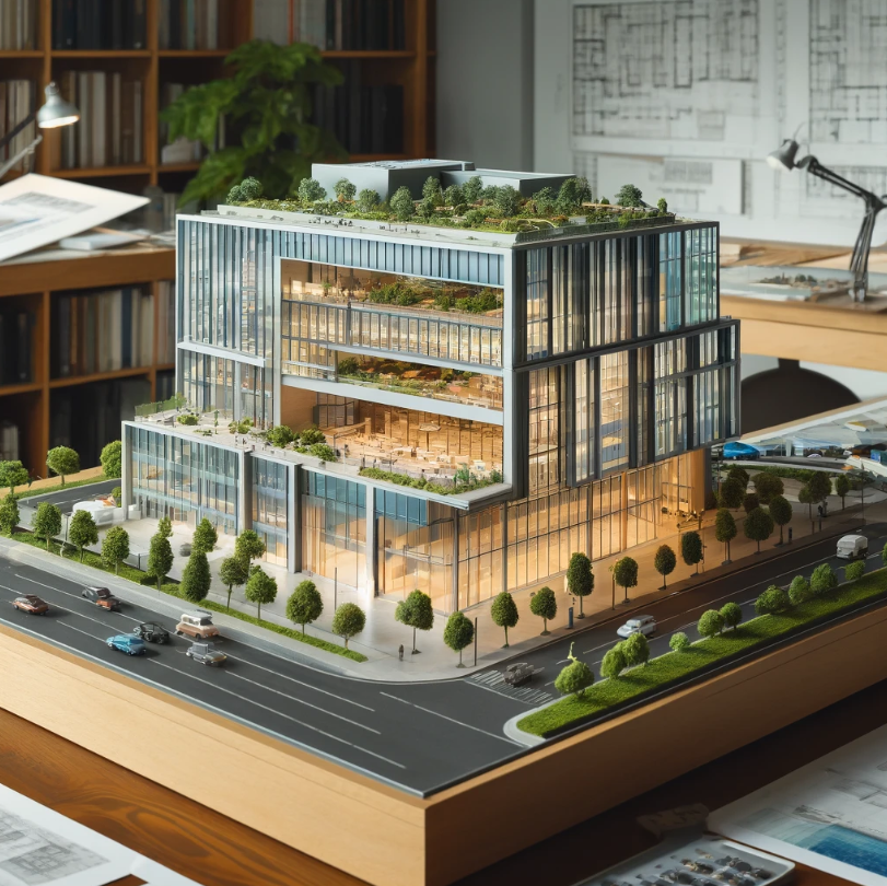 Modello architettonico dettagliato di un edificio moderno, realizzato da Ari Model a Milano.