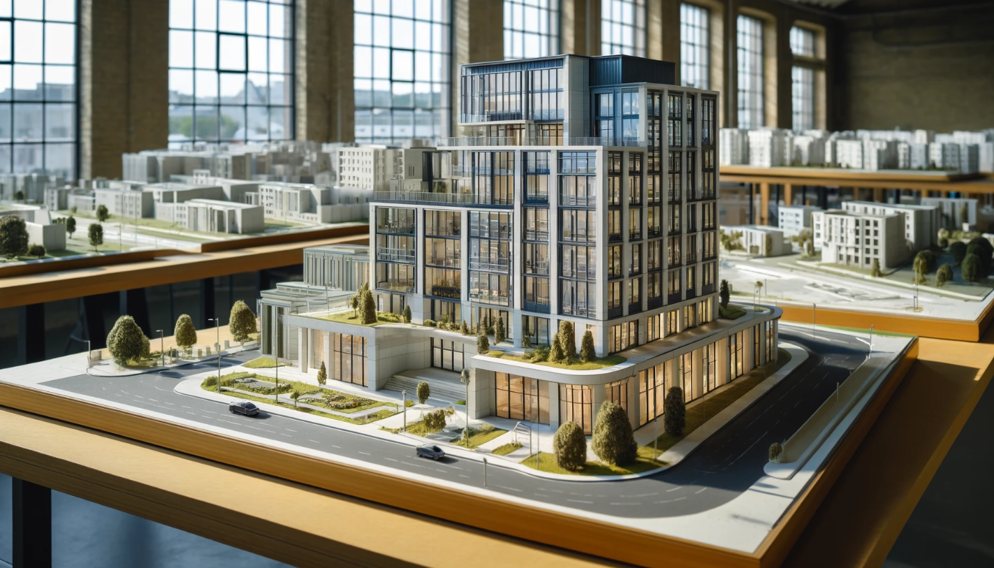  Modello architettonico dettagliato di un edificio moderno, realizzato da Ari Model a Napoli.