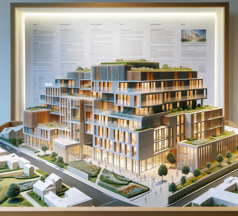 Modello architettonico dettagliato di un edificio moderno, realizzato da Ari Model a Torino.