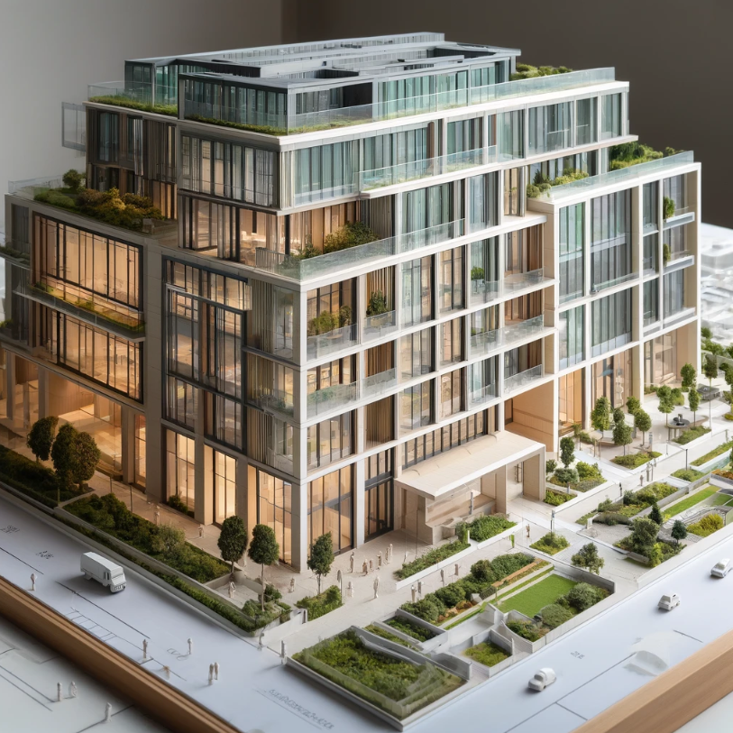  Modello architettonico dettagliato di un edificio moderno, realizzato da Ari Model a Verona.
