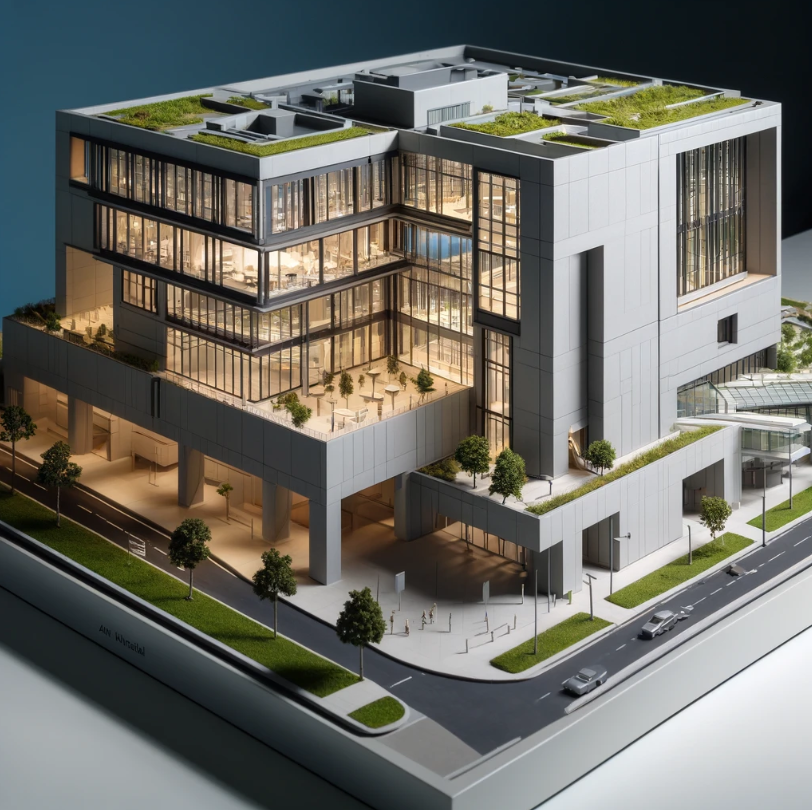  Modello architettonico dettagliato di un edificio moderno, realizzato da Ari Model a Trieste.
