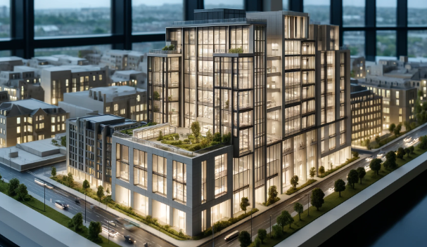  Modello architettonico dettagliato di un edificio moderno, realizzato da Ari Model a Salerno.