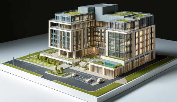 Modello architettonico dettagliato di un edificio moderno, realizzato da Ari Model a Siracusa.