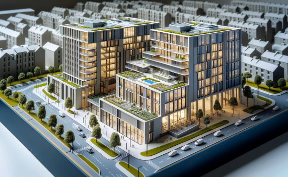 Modello architettonico dettagliato di un edificio moderno, creato da Ari Model a Pescara.