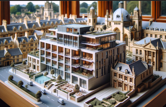 Modello architettonico dettagliato di un edificio moderno, creato da Ari Model a Bergamo.