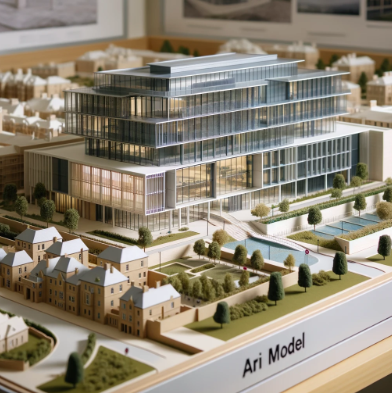 Modello architettonico dettagliato di un edificio moderno, creato da Ari Model a Forlì.