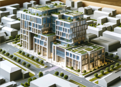 Modello architettonico dettagliato di un edificio moderno creato da Ari Model a Bolzano.