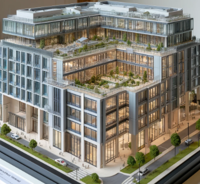 Modello architettonico dettagliato di un edificio ad Ancona, creato da Ari Model.