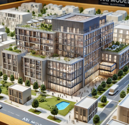 Modello architettonico dettagliato realizzato da Ari Model a Parma.