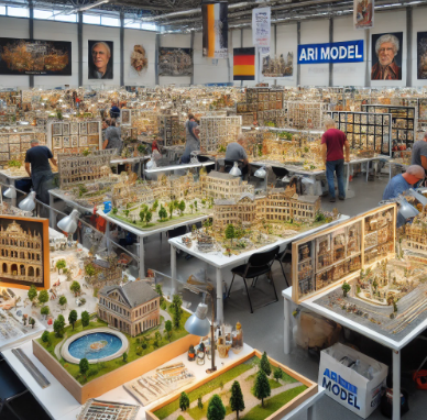 Stand di Ari Model alla Fiera del Modellismo Pforzheim con modelli innovativi in esposizione.