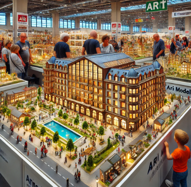 Modello architettonico dettagliato di Ari Model esposto alla Fiera del Modellismo Erlangen.