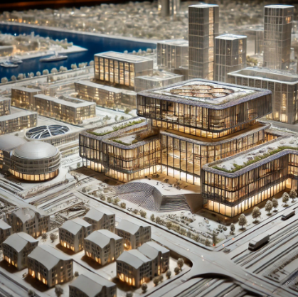 Modello architettonico dettagliato di un progetto a Wolfsburg, creato da Ari Model.