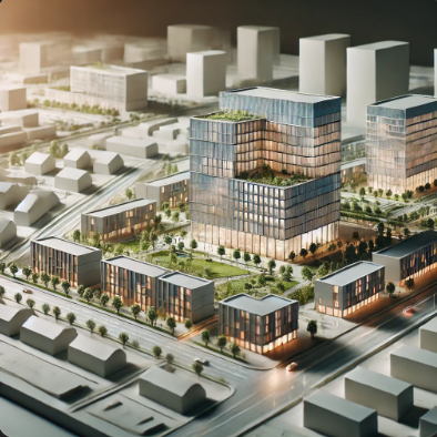 Un modello architettonico dettagliato di un progetto a Heilbronn, realizzato da Ari Model, che mostra con precisione materiali e dettagli costruttivi.