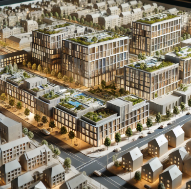 Un modello architettonico accurato creato da Ari Model a Pforzheim, perfetto per la visualizzazione di un progetto edilizio.