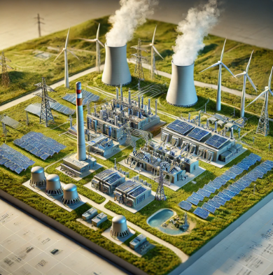 Il modello di sistema energetico ibrido di Ari Model, che mostra come fonti di energia rinnovabile come il solare e l'eolico vengano combinate con fonti di energia convenzionali per ottimizzare la produzione e la distribuzione di elettricità in 